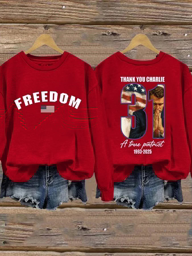 Women's Freedom American Flag Print Waffle Hoodie