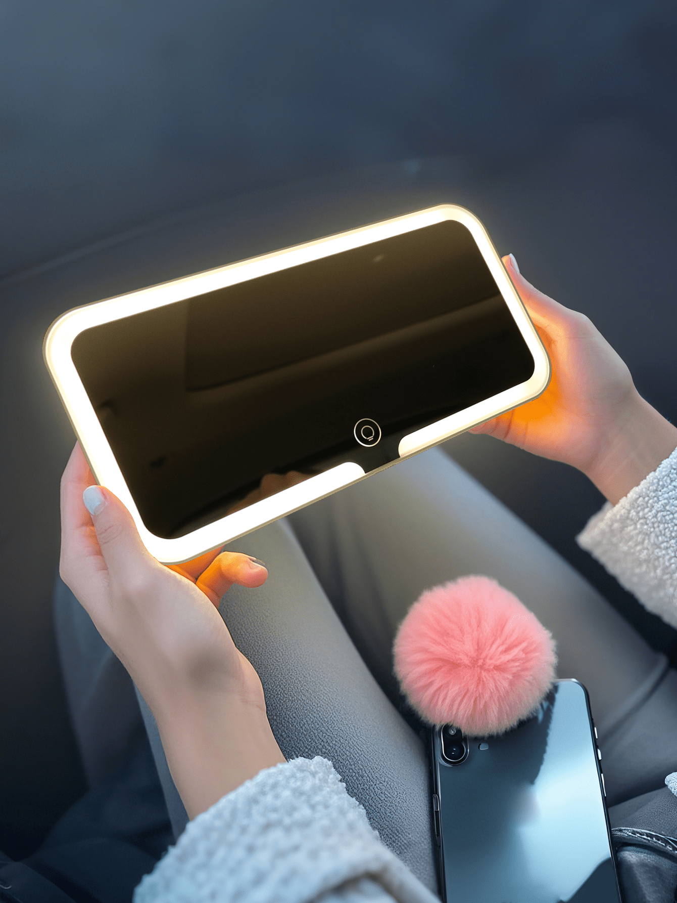 LED-Lit Detachable Car Makeup Mirror With Light - Convenient Interior Vanity Mirror For Passenger Side, Ideal For Quick Touch-Ups, Compatible With Various Vehicles, Car Mirror Hanging Accessories