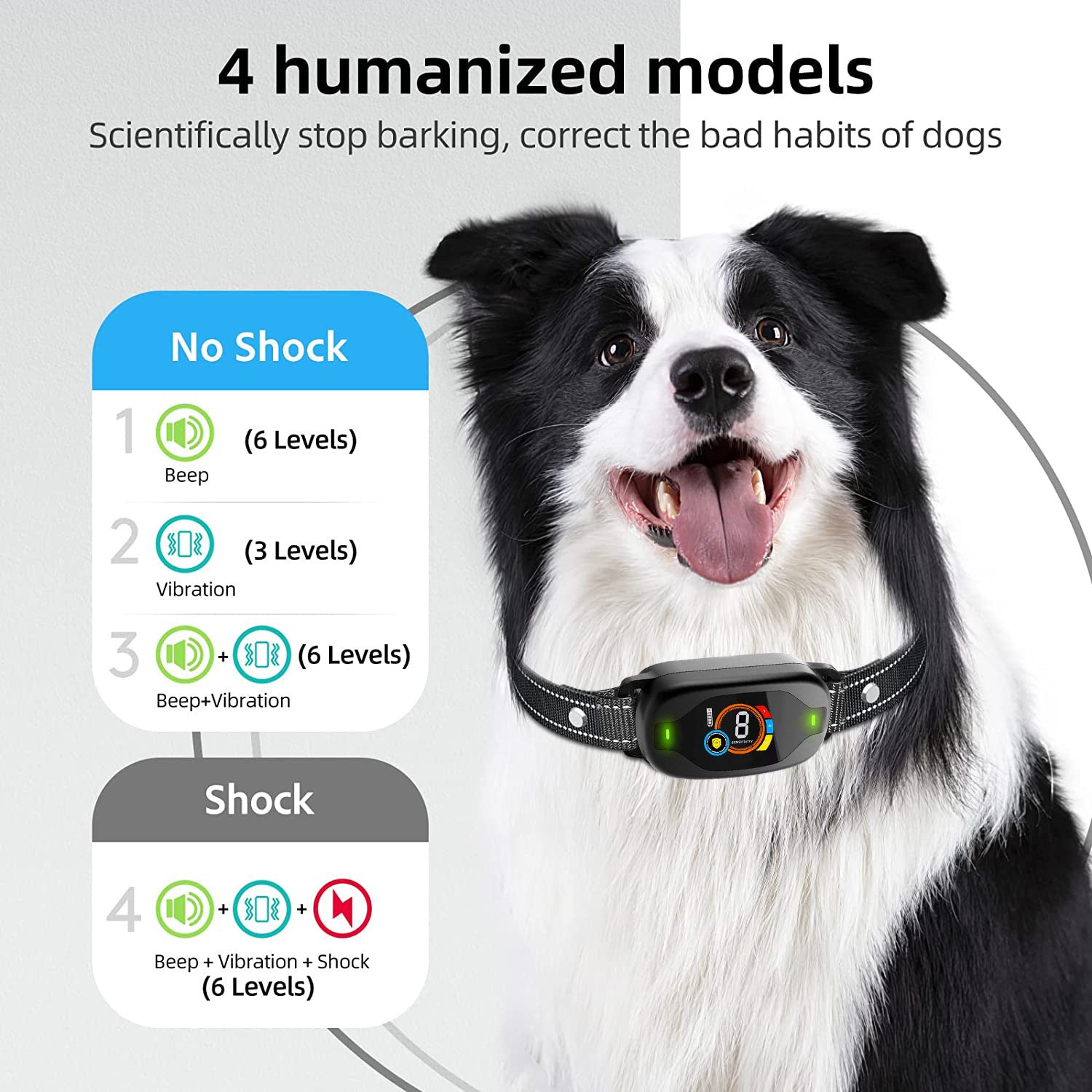 New color screen barking control device, rechargeable waterproof pet electric shock collar, automatic anti-barking dog, intelligent barking control