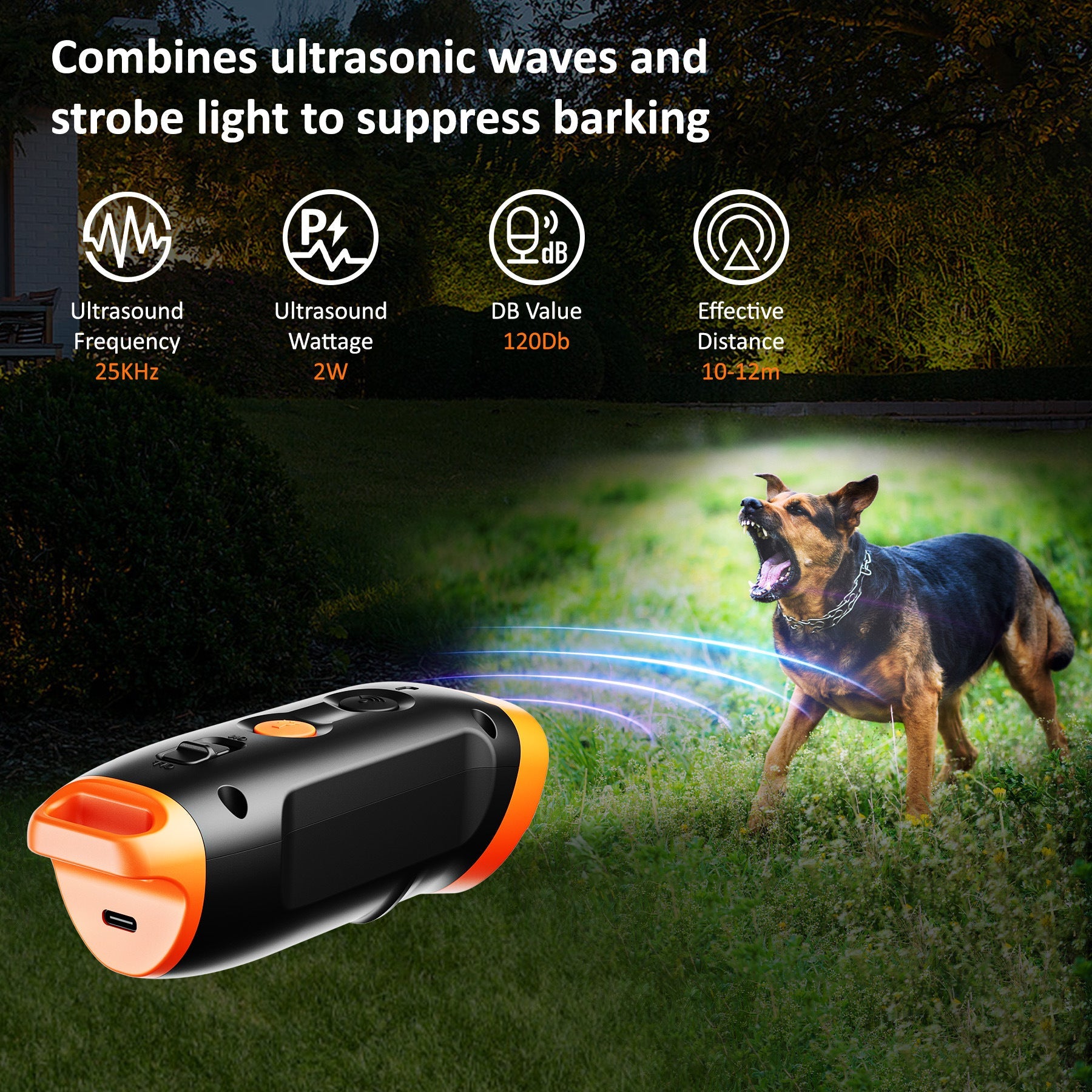 Rechargeable portable anti-barking dog repellent Intelligent frequency conversion LED dog barking stopper Ultrasonic barking stopper