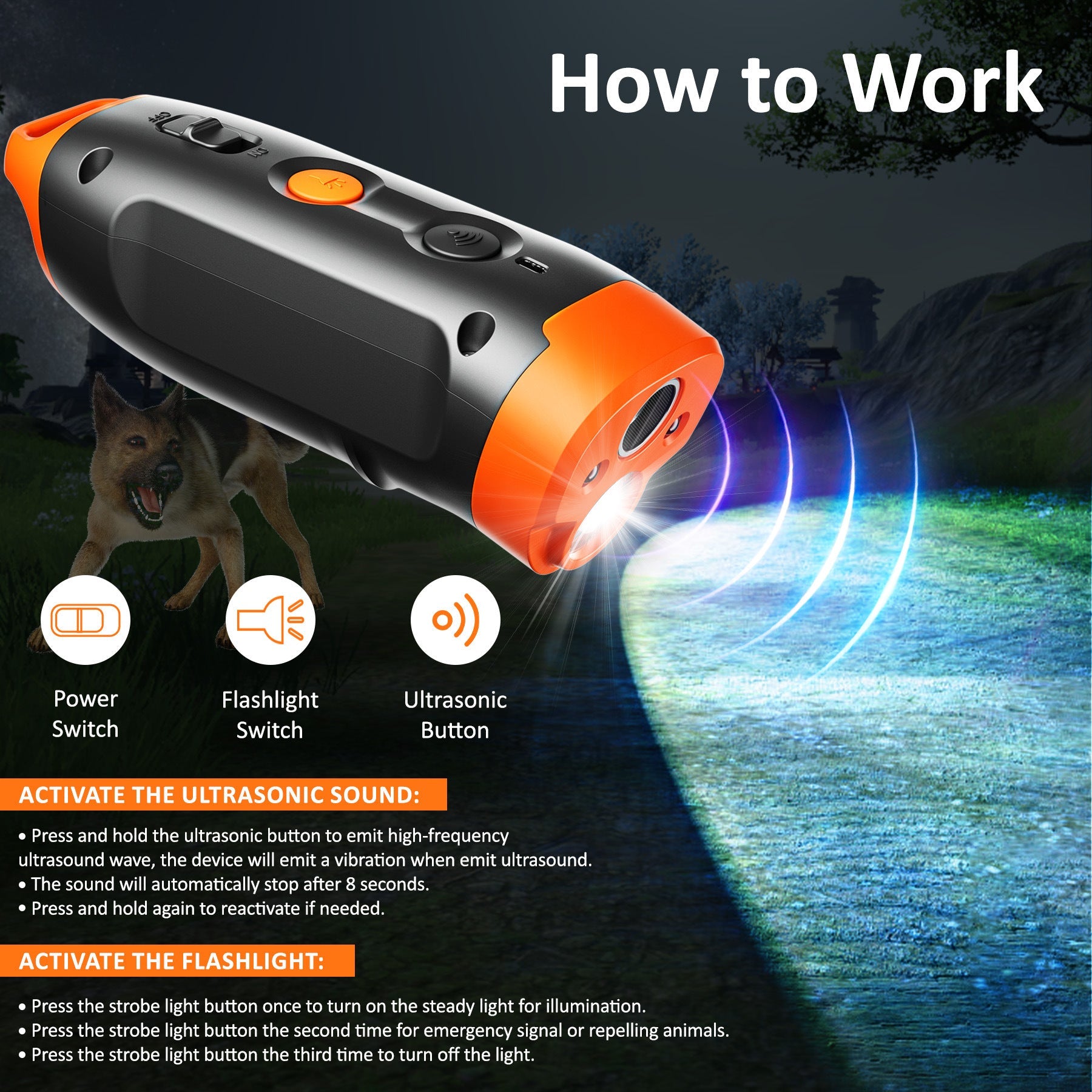 Rechargeable portable anti-barking dog repellent Intelligent frequency conversion LED dog barking stopper Ultrasonic barking stopper