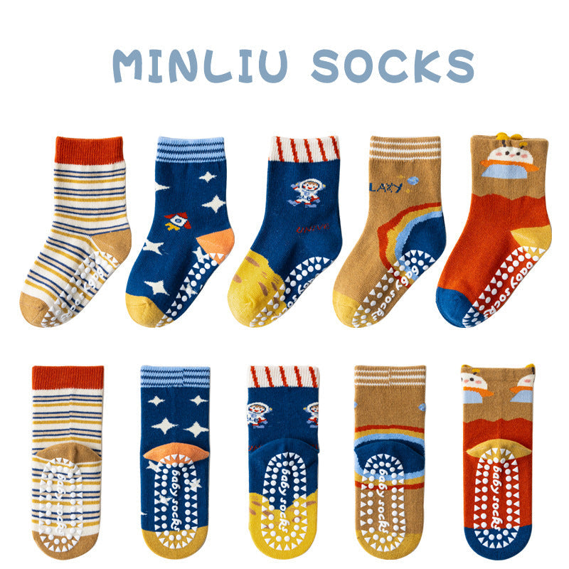 Children's socks floor socks 1-12 years old middle and large children's cotton socks non-slip(10 pairs per pack)