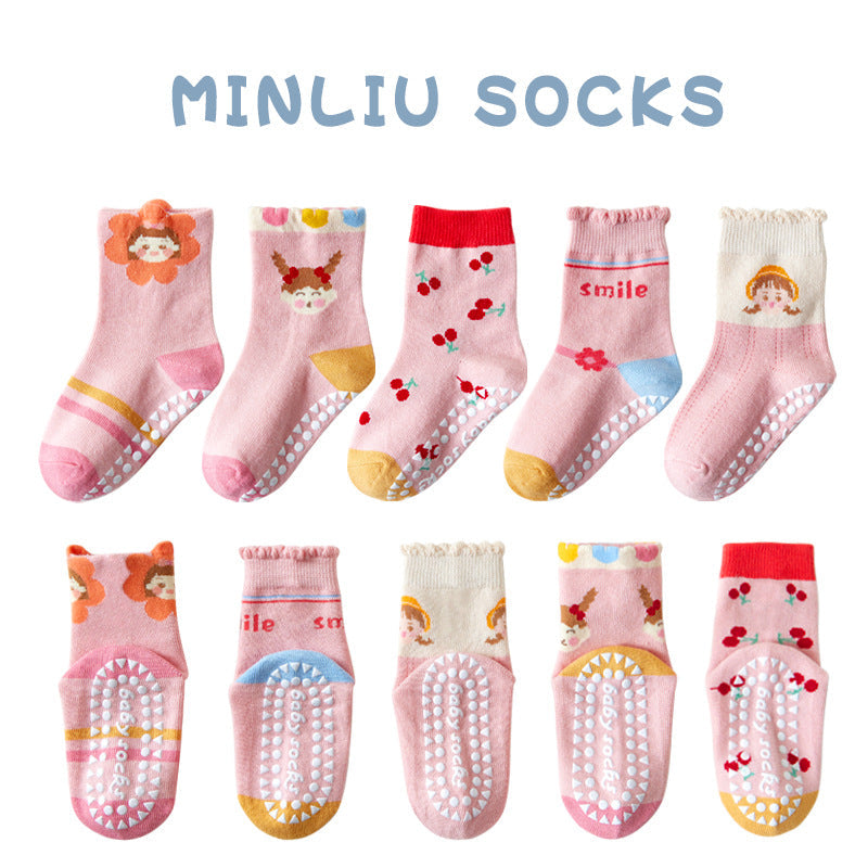 Children's socks floor socks 1-12 years old middle and large children's cotton socks non-slip(10 pairs per pack)