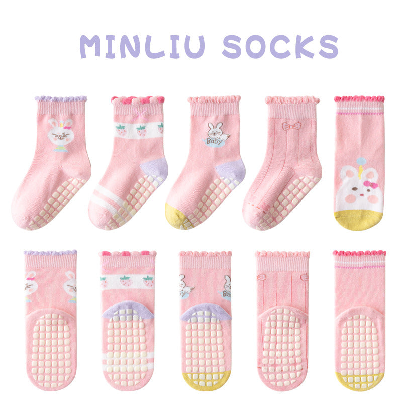 Children's socks floor socks 1-12 years old middle and large children's cotton socks non-slip(10 pairs per pack)