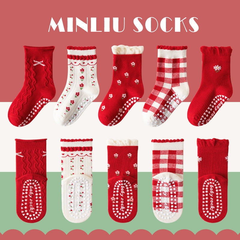 Children's socks floor socks 1-12 years old middle and large children's cotton socks non-slip(10 pairs per pack)