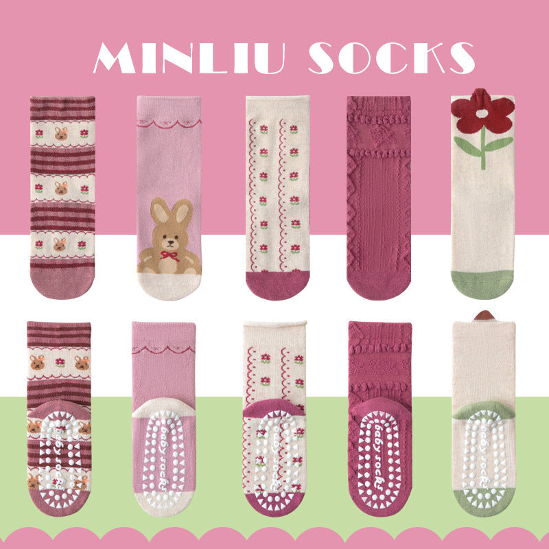 Children's socks floor socks 1-12 years old middle and large children's cotton socks non-slip(10 pairs per pack)