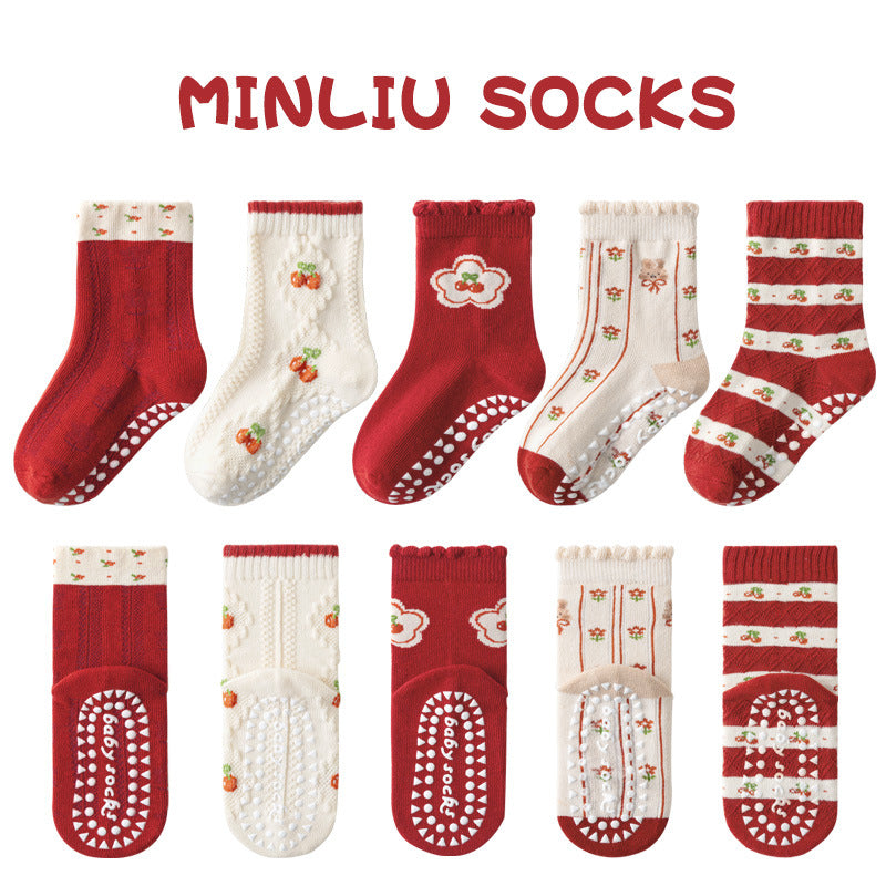 Children's socks floor socks 1-12 years old middle and large children's cotton socks non-slip(10 pairs per pack)