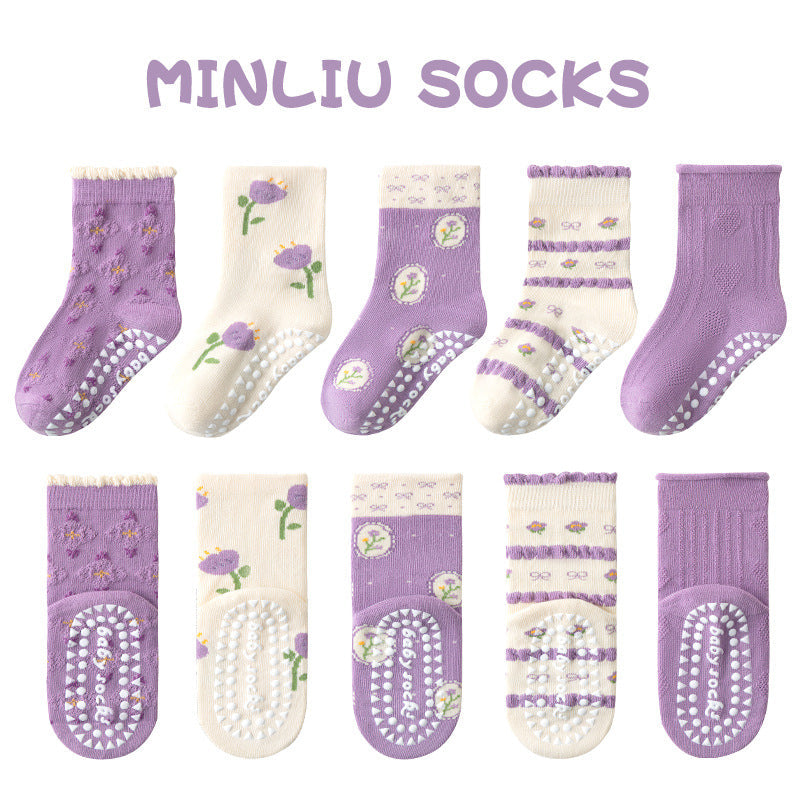 Children's socks floor socks 1-12 years old middle and large children's cotton socks non-slip(10 pairs per pack)