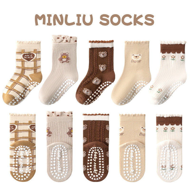 Children's socks floor socks 1-12 years old middle and large children's cotton socks non-slip(10 pairs per pack)