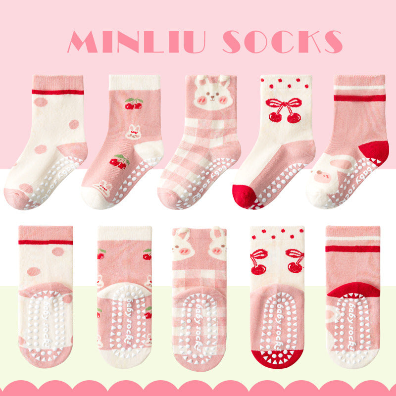 Children's socks floor socks 1-12 years old middle and large children's cotton socks non-slip(10 pairs per pack)