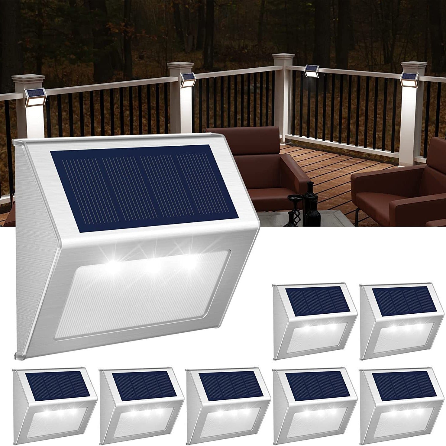 Solar Treppenstufe Edelstahl 3LED Regenfestes Treppenlicht für den Außenbereich