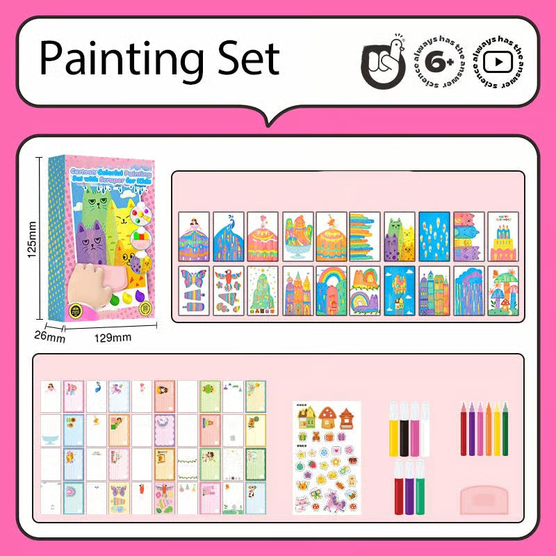 🎃Cartoon Colorful Painting Set with Scraper for Kids🎨