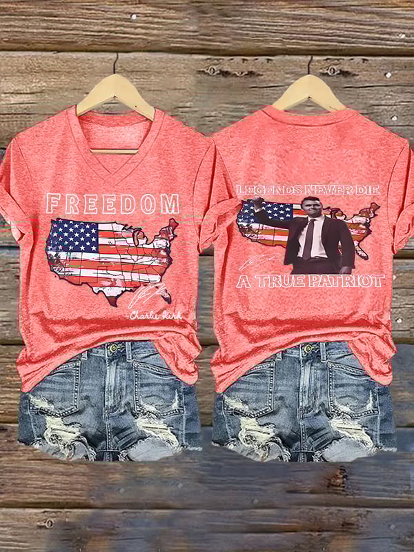 Women's Freedom, legends never die, A True Patriot Printed Casual T-shirt
