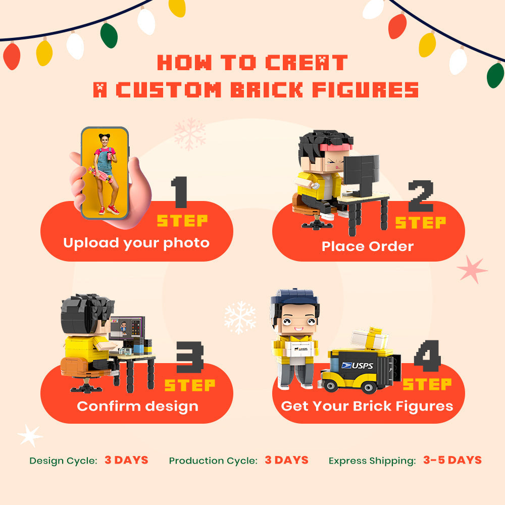 Valentine's Day Gifts Full Body Customizable 1-4 People Custom Brick Figures Small Particle Block