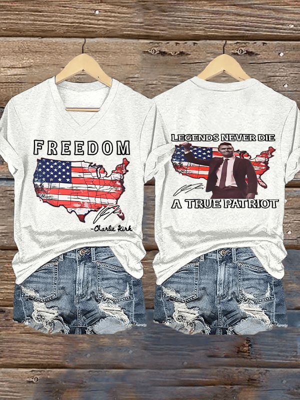 Women's Freedom, legends never die, A True Patriot Printed Casual T-shirt