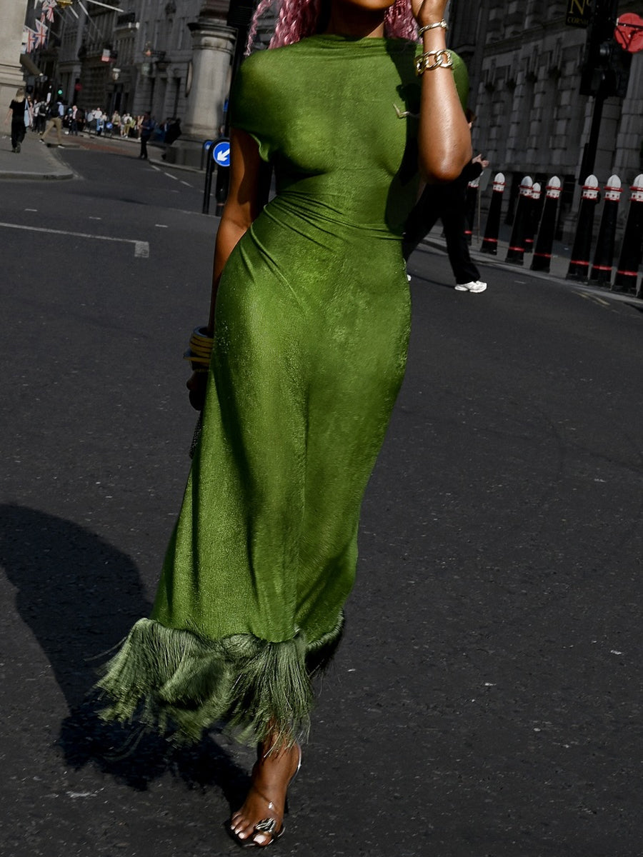 Elegant Cutout Fringed Edge Dress