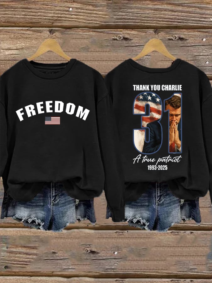 Women's Freedom American Flag Print Waffle Hoodie