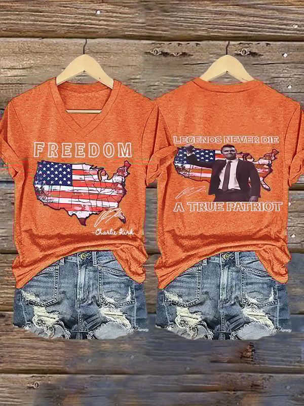 Women's Freedom, legends never die, A True Patriot Printed Casual T-shirt