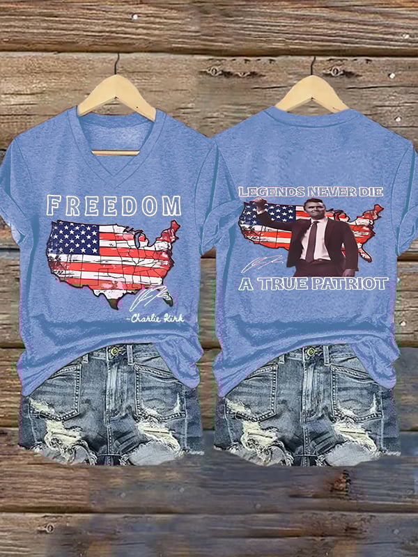Women's Freedom, legends never die, A True Patriot Printed Casual T-shirt