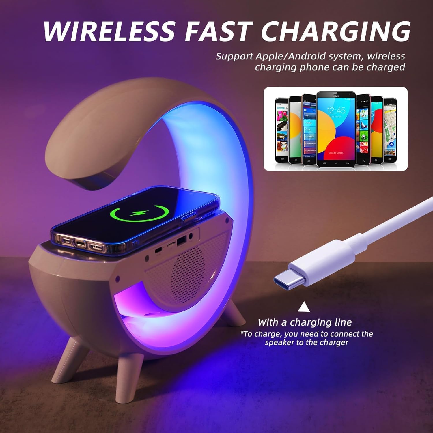 4-in-1 Bluetooth ambient light speaker + wireless charging