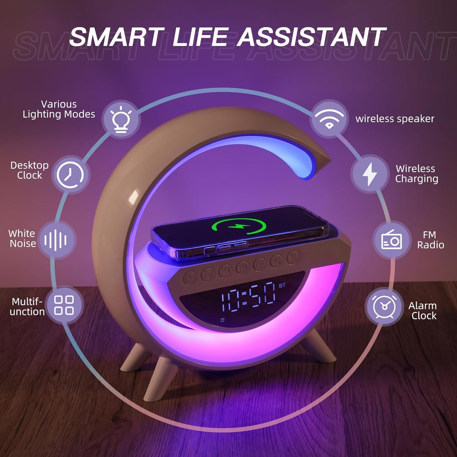 4-in-1 Bluetooth ambient light speaker + wireless charging