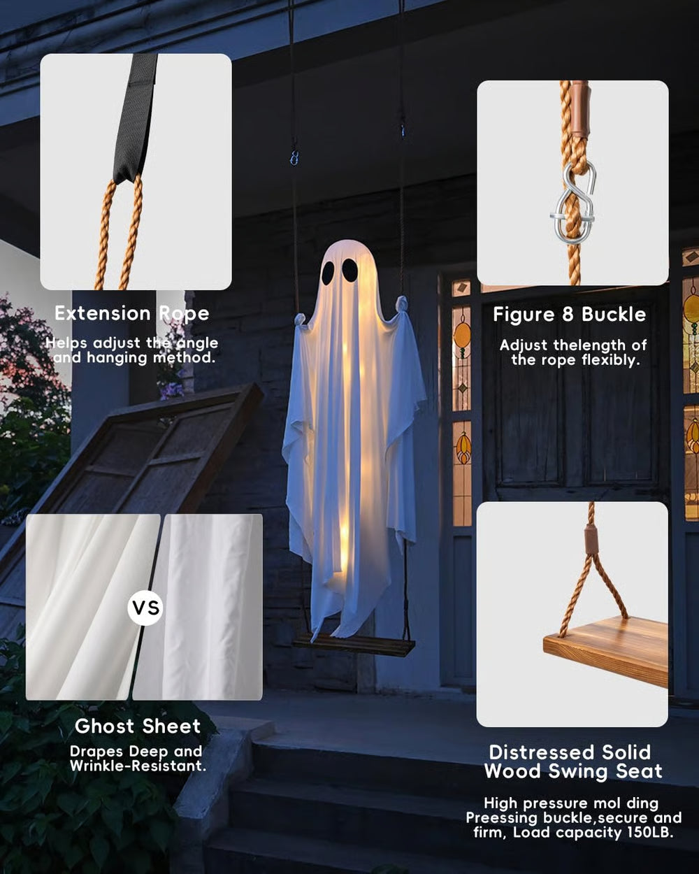 š„ON SALEš„Hanging Swing Ghost Halloween Decor with String Lights
