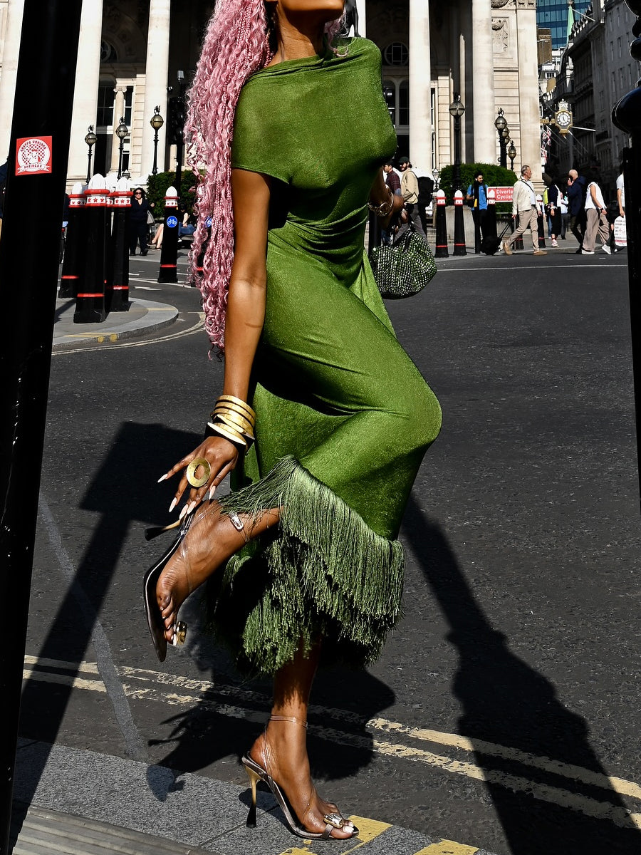 Elegant Cutout Fringed Edge Dress