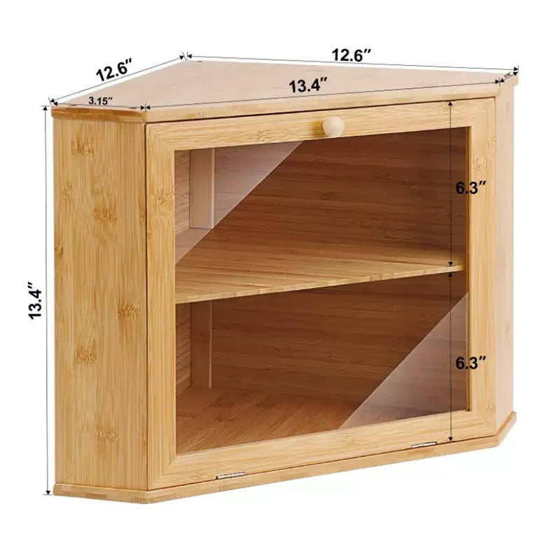 Corner Bread Box for Kitchen Countertop, Black Bread Storage Container for Homemade Bread, Two Layer Breadbox under Cabinet Mount, Large Bread Holder for Kitchen Counter, Panry Shelf