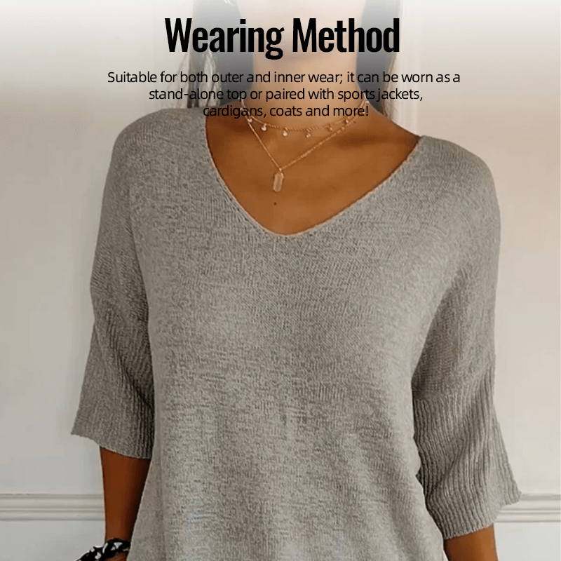 Chroma Chic™ Einfarbiges Stricktop mit V-Ausschnitt