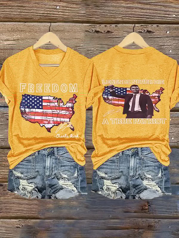 Women's Freedom, legends never die, A True Patriot Printed Casual T-shirt