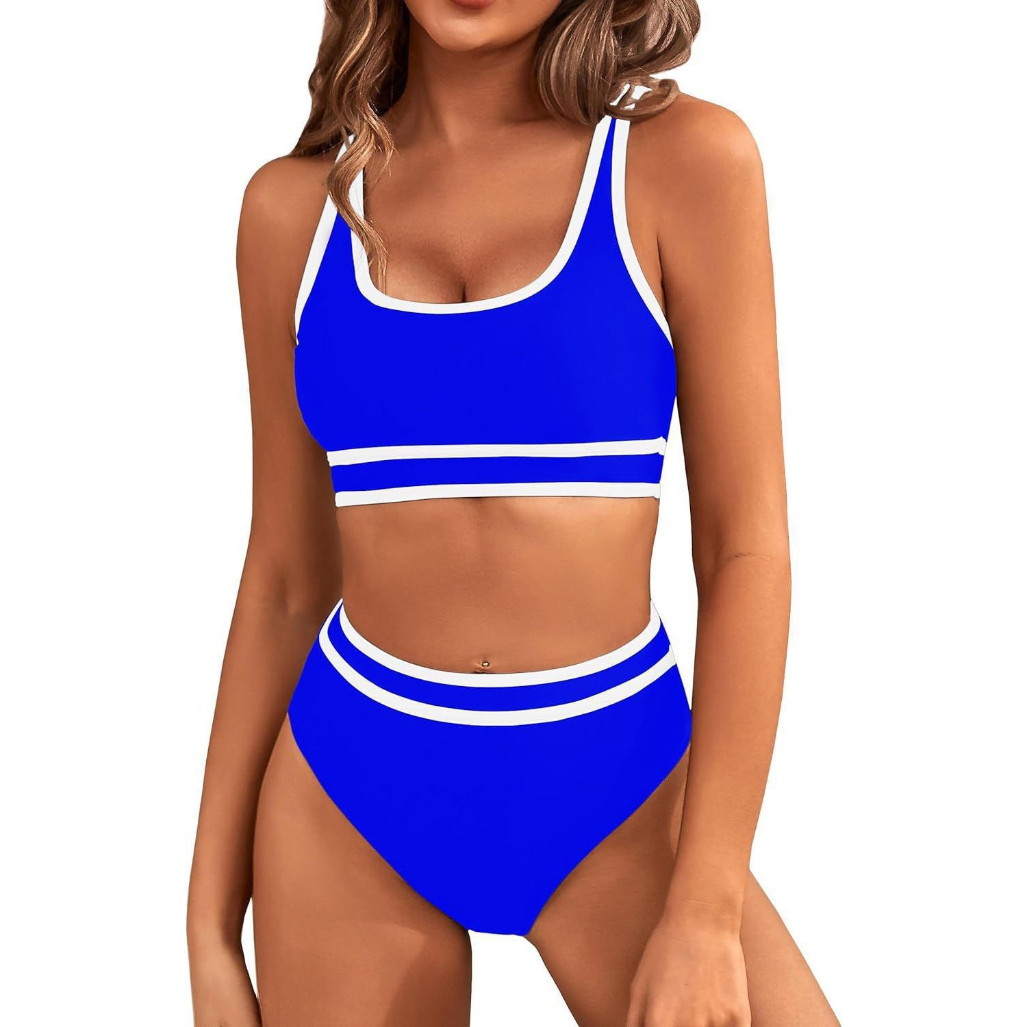 European and American swimsuit women's split bikini tight sexy solid color, bikini tight solid color swimsuit women, women's polyester suit