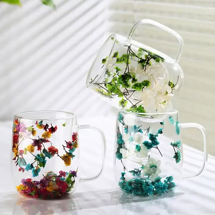 🎅Christmas Pre Sale 🎄🌸Transparent Double Glass Flower Tea Cup