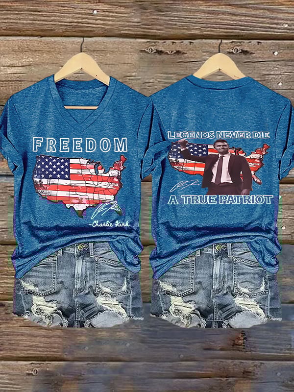 Women's Freedom, legends never die, A True Patriot Printed Casual T-shirt