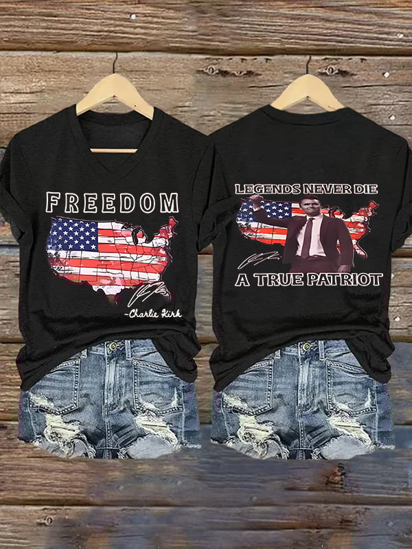 Women's Freedom, legends never die, A True Patriot Printed Casual T-shirt