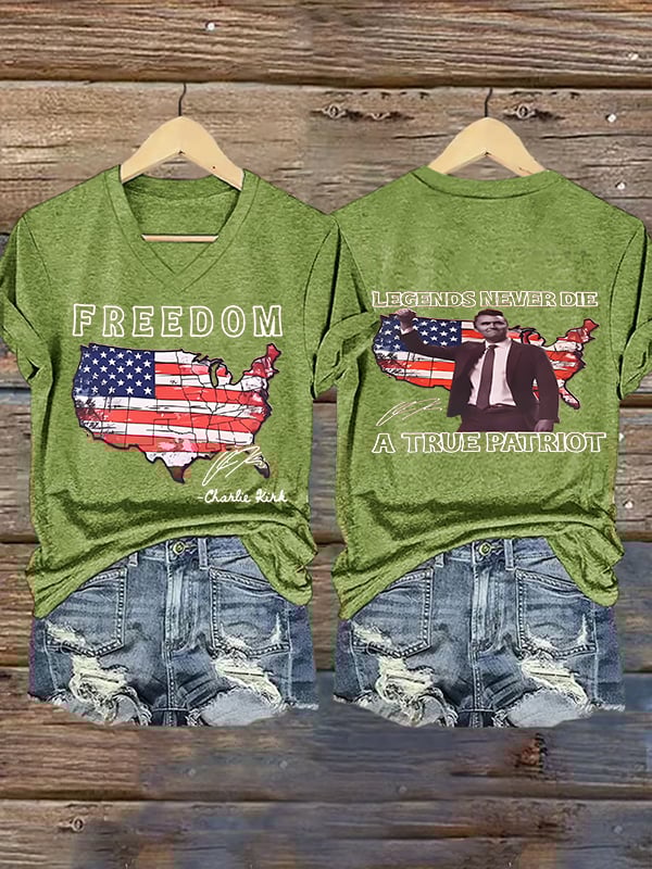 Women's Freedom, legends never die, A True Patriot Printed Casual T-shirt