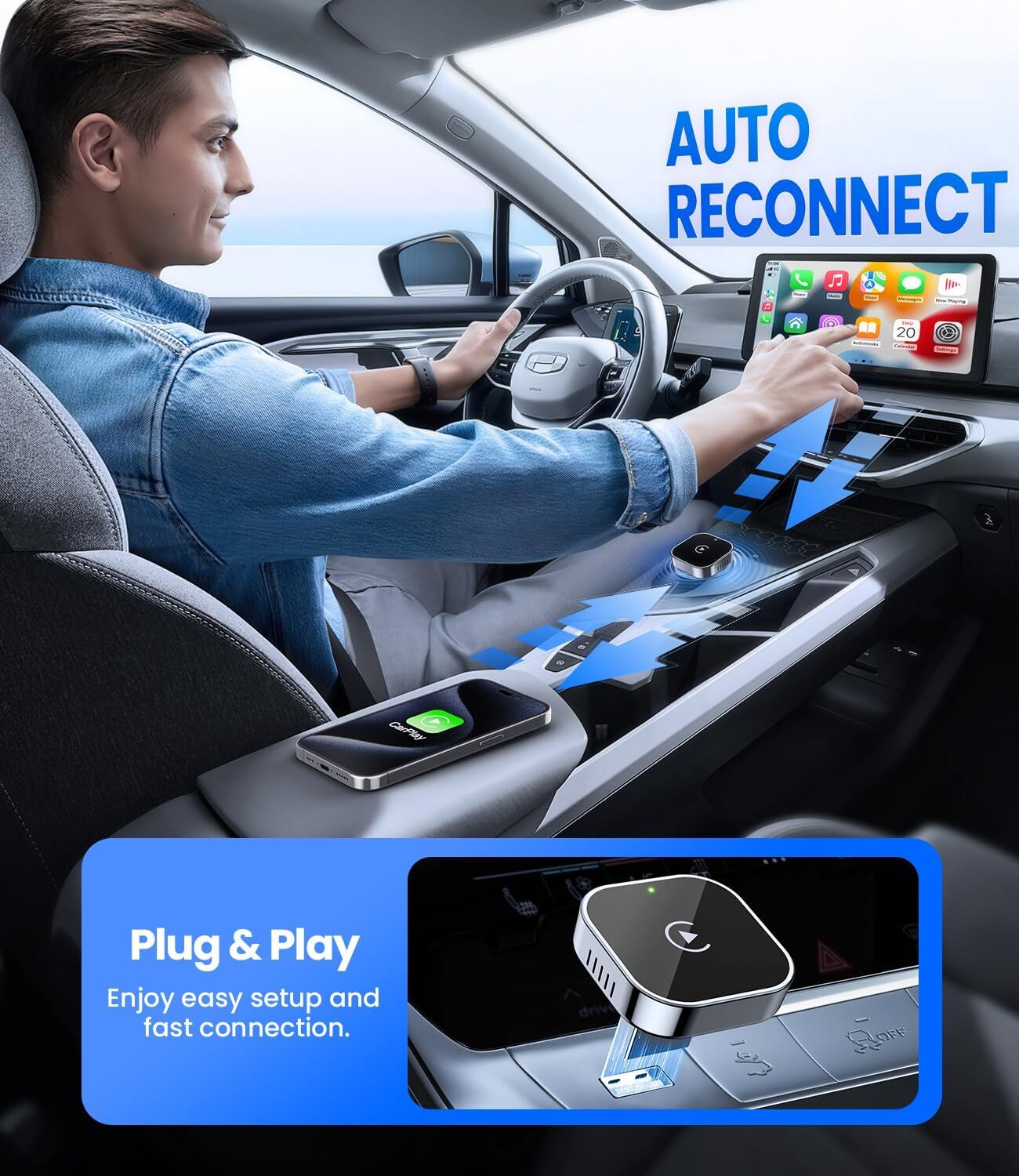 Wireless CarPlay Adapter 2025 for Wired CarPlay Cars – Plug & Play iPhone