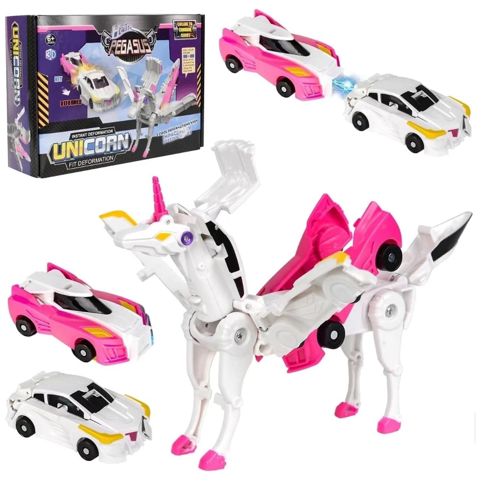 Transforming Unicorn Car Toy Pegasus Unicorn Magnetic Impact Deformation Car
