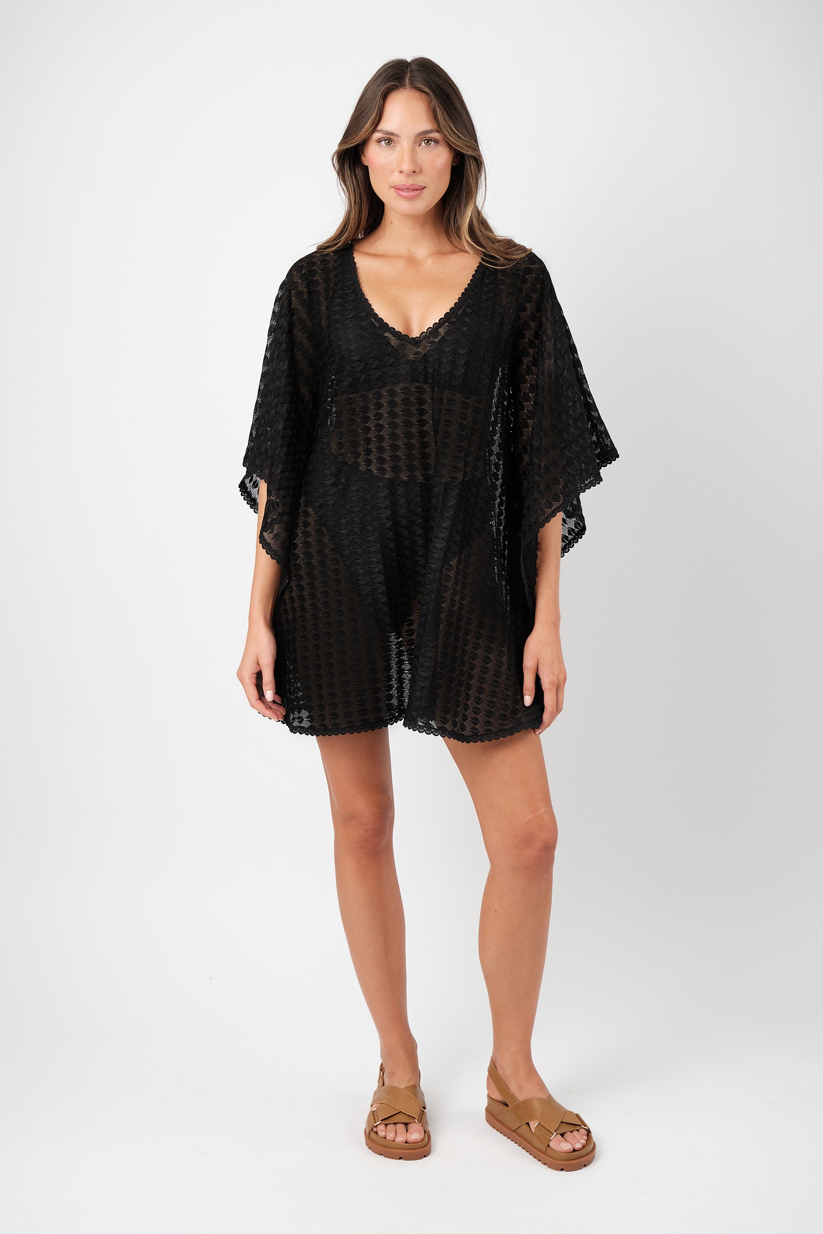 Scalloped Lace Kaftan BLACK