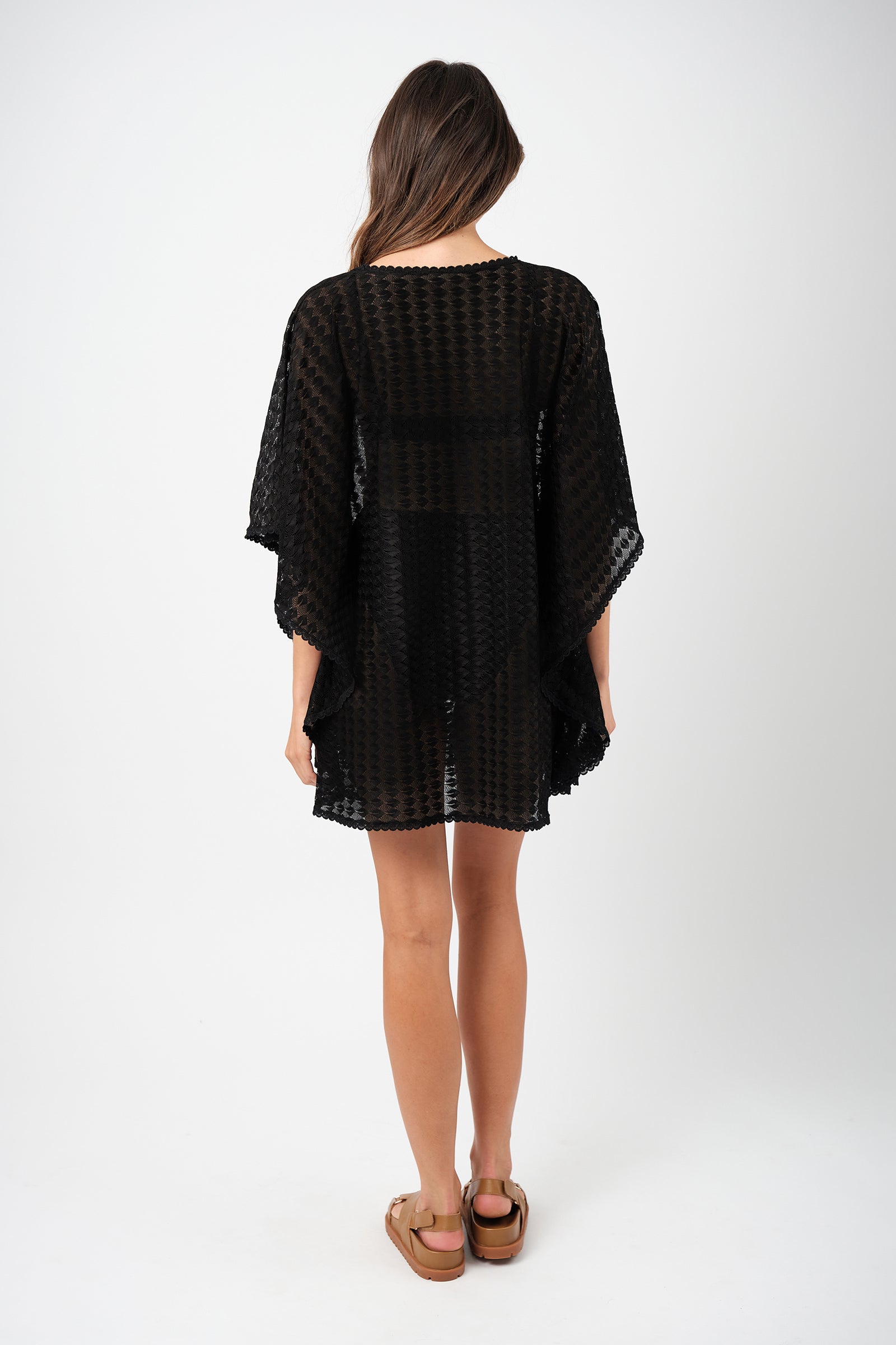 Scalloped Lace Kaftan BLACK