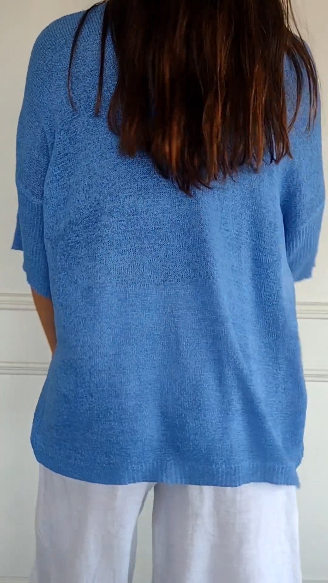 Chroma Chic™ Einfarbiges Stricktop mit V-Ausschnitt