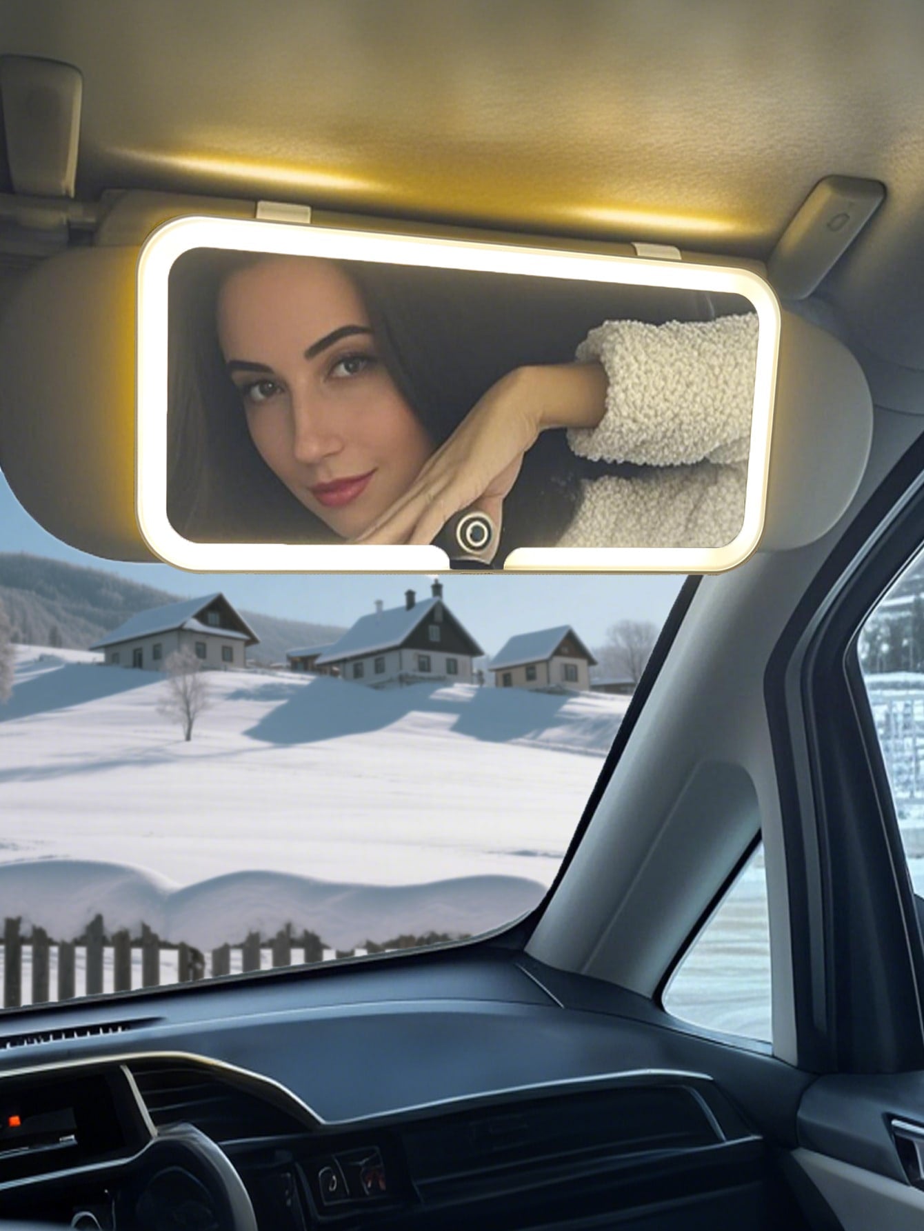 LED-Lit Detachable Car Makeup Mirror With Light - Convenient Interior Vanity Mirror For Passenger Side, Ideal For Quick Touch-Ups, Compatible With Various Vehicles, Car Mirror Hanging Accessories