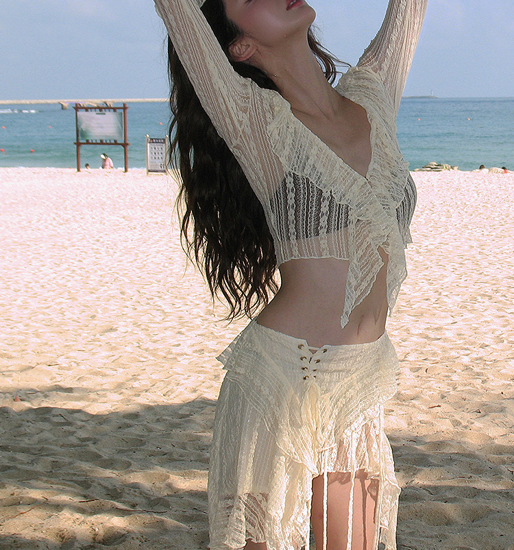 [Healing] Bikini Split Swimsuit Four-Piece Sexy Small Chest Beach Seaside Holiday Swimsuit