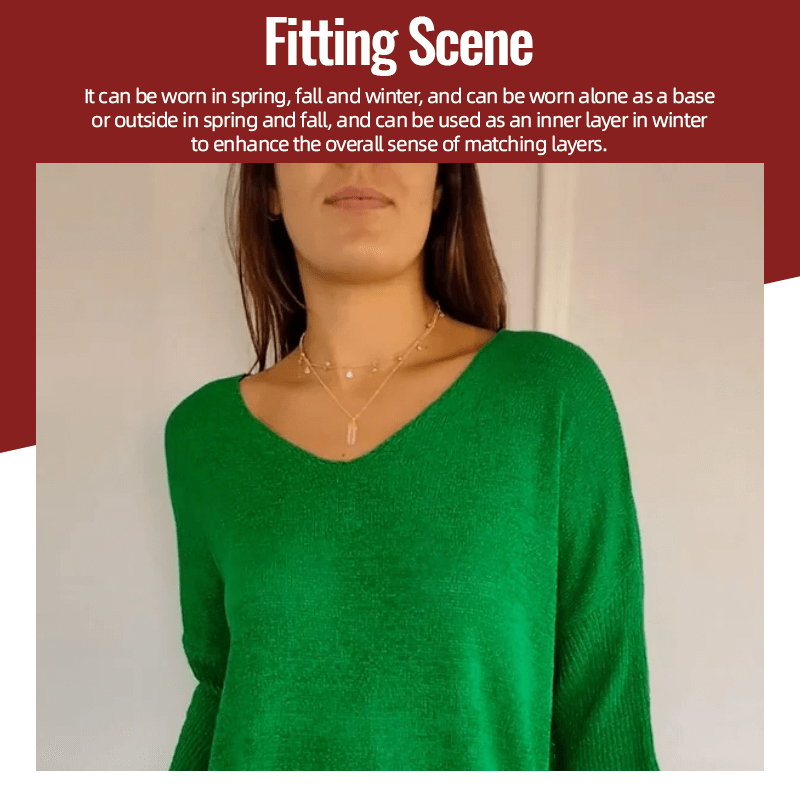 Chroma Chic™ Einfarbiges Stricktop mit V-Ausschnitt
