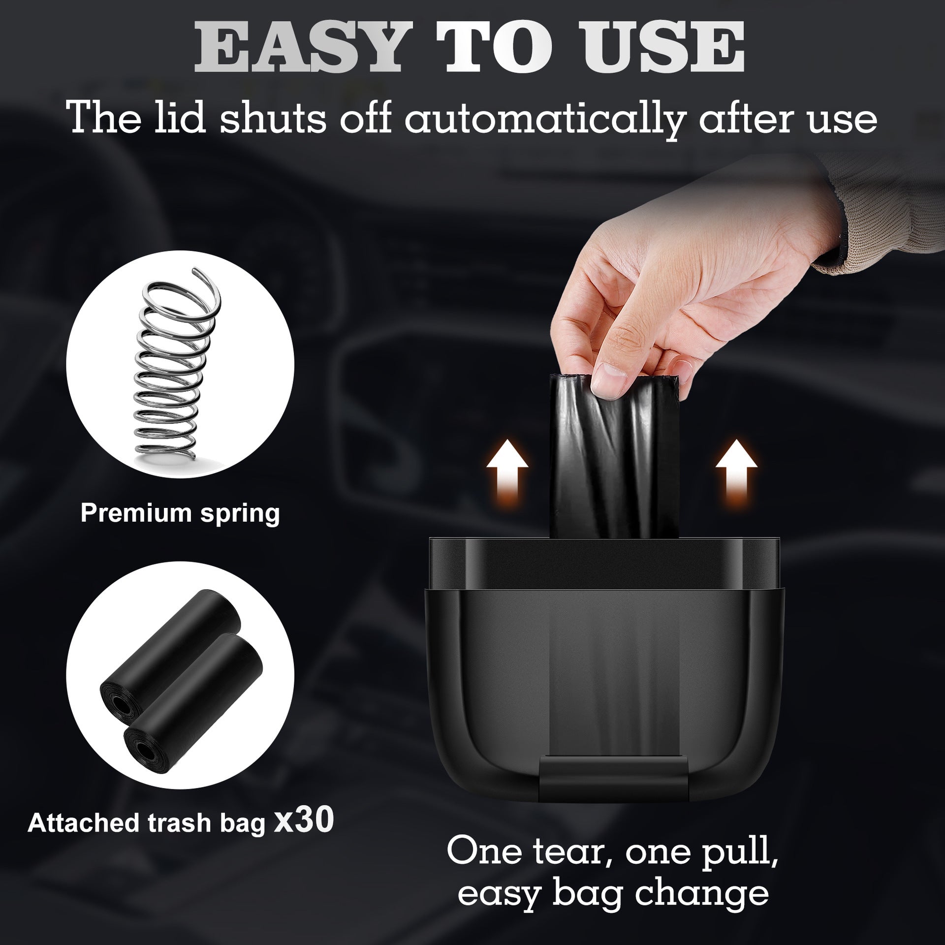 Car trash can (with built-in trash bag)