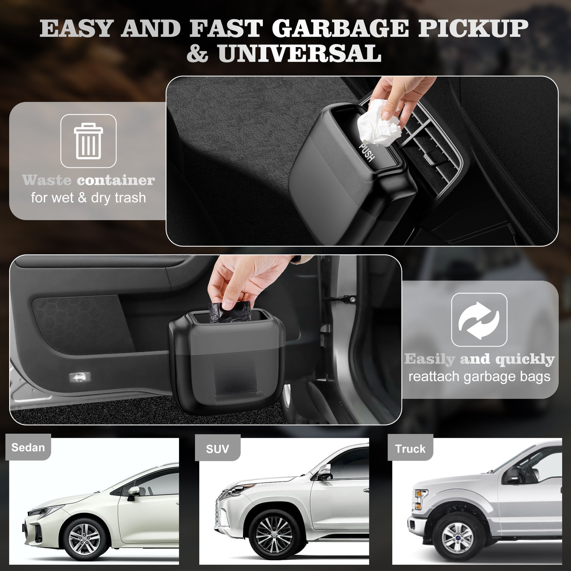 Car trash can (with built-in trash bag)