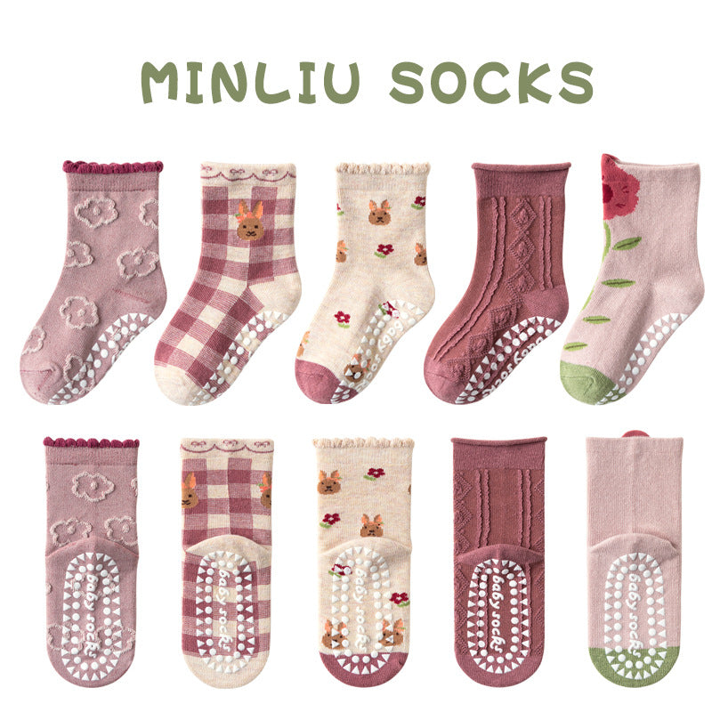 Children's socks floor socks 1-12 years old middle and large children's cotton socks non-slip（10 pairs per pack）