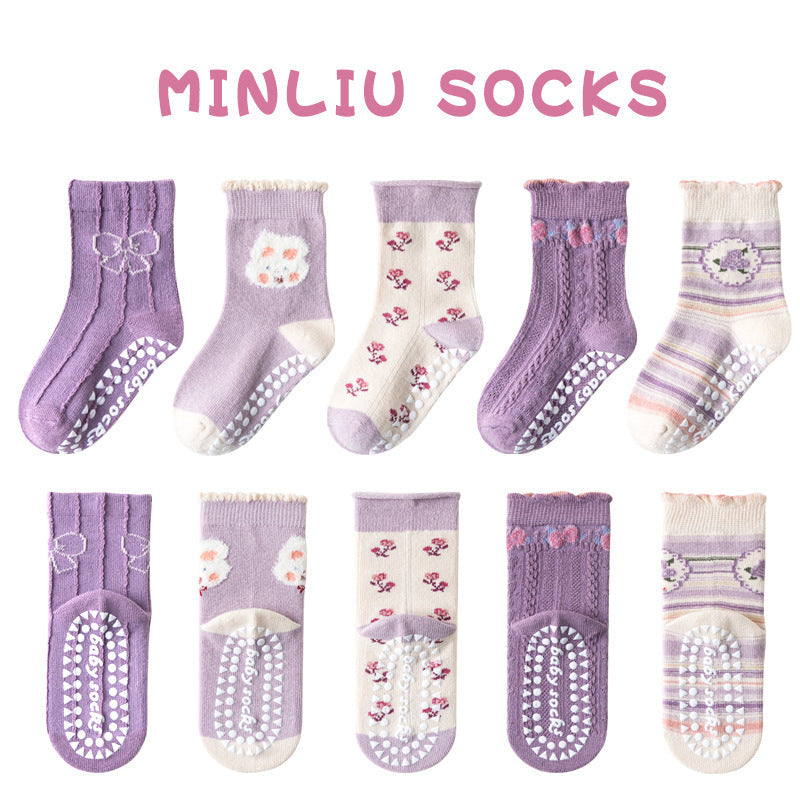 Children's socks floor socks 1-12 years old middle and large children's cotton socks non-slip（10 pairs per pack）
