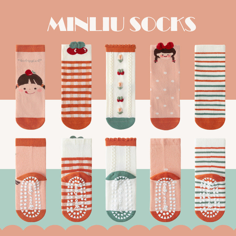 Children's socks floor socks 1-12 years old middle and large children's cotton socks non-slip（10 pairs per pack）