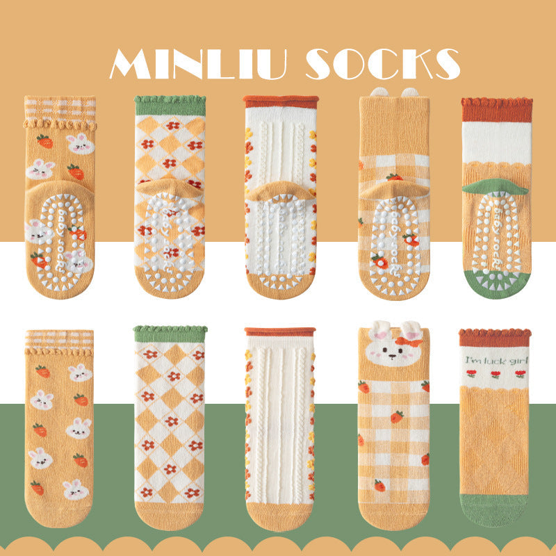 Children's socks floor socks 1-12 years old middle and large children's cotton socks non-slip（10 pairs per pack）