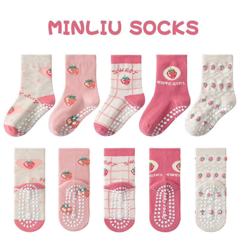 Children's socks floor socks 1-12 years old middle and large children's cotton socks non-slip（10 pairs per pack）
